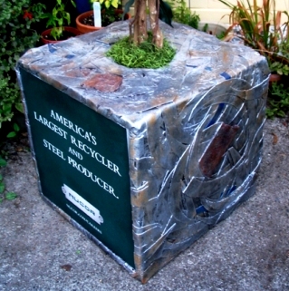Close-up of Recycled Metal Cube for NUCOR Trade Shows