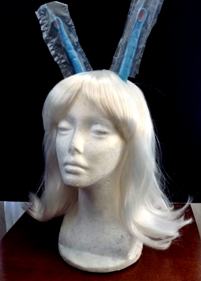 Female White Wig with Blue Antennae 