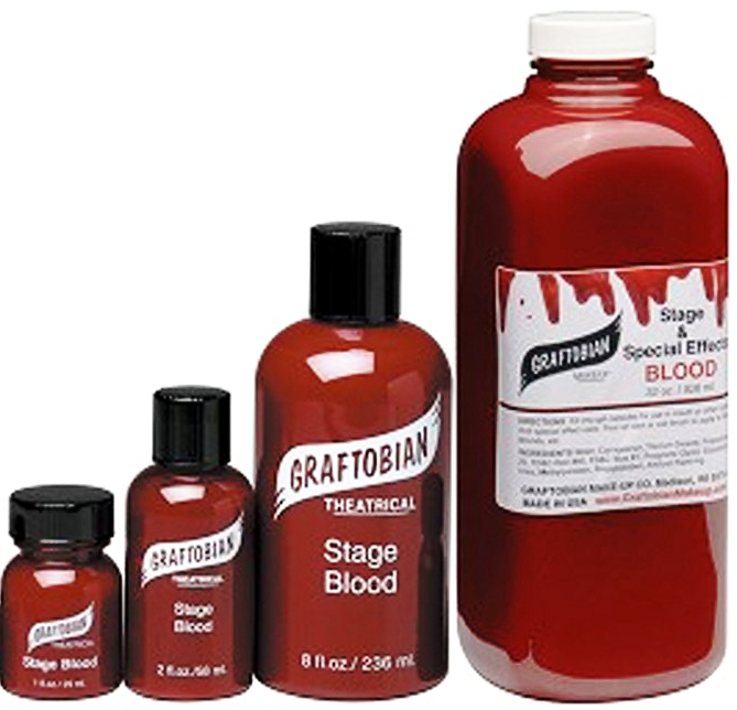 Stage Blood in 1 oz, 2 oz, 8 oz and 32 oz sizes