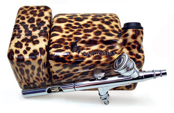 Leopard print walkaround portable airbrush with International Adapters
