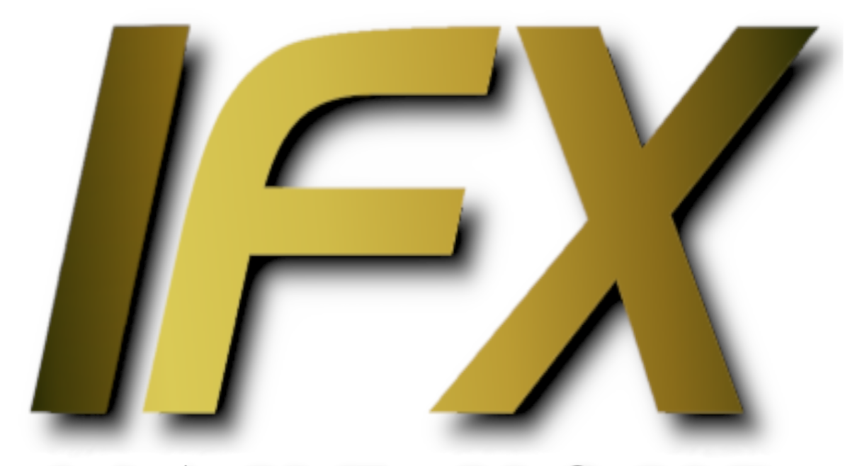 A gold colored logo for fx.